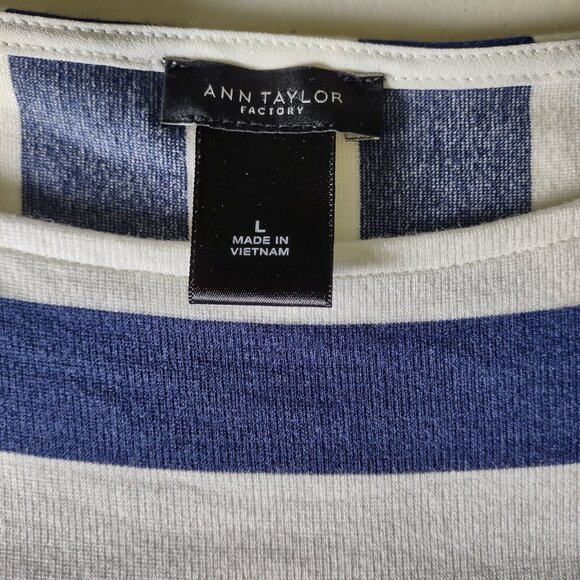 Ann Taylor, Size L, Navy Blue and White striped blouse - Picture 4 of 6